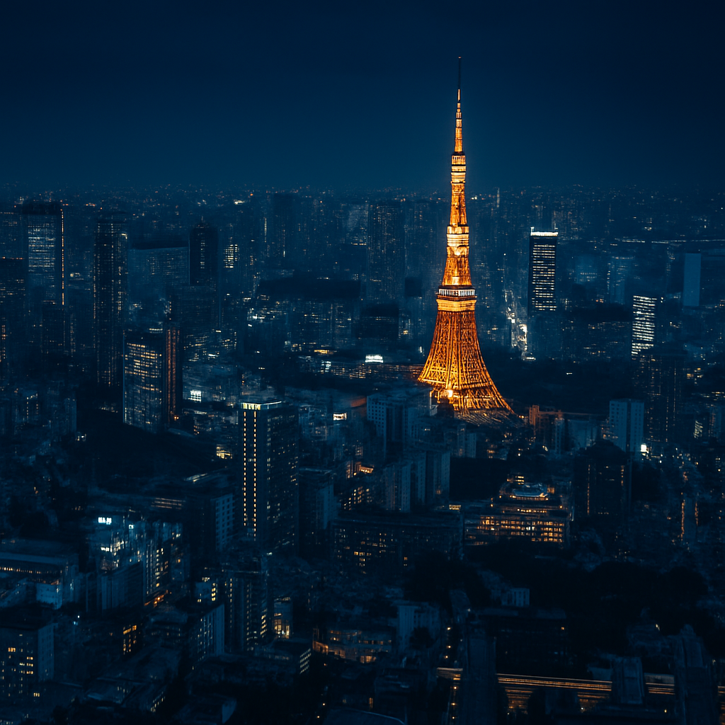 东京夜景中璀璨的城市天际线